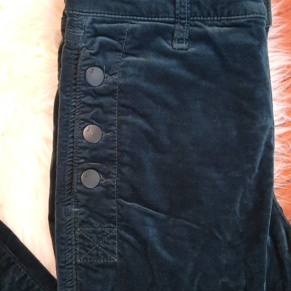 J Brand Forrest Green Velvet Flat Front Button Skinny Pants - Picture 3 of 6